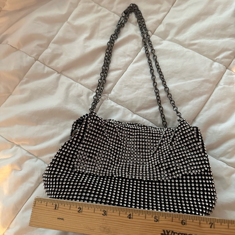 Brand new evening mesh bag- black with rhinestones all over